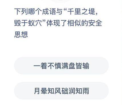 下列哪个成语与千里之提溃于蚁泬(成语“一衣带水”中的“水”原指)